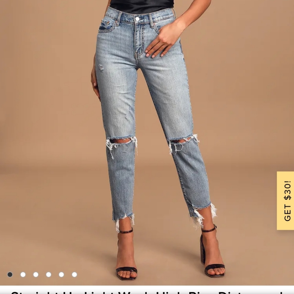 Straight Up Light Wash High Rise Distressed Denim